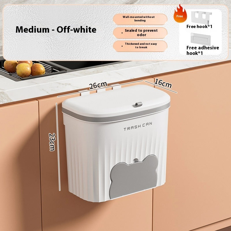Kitchen Wastebasket Wall Mounted Trash Can With Lid Household Toilet Bathroom Trash Bin Garbage Can for Cabinet Under Sink Compost Bin Waste Storage Bucket With Lid