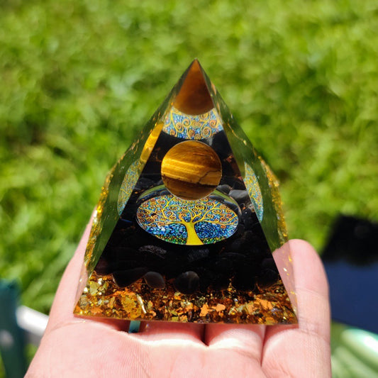 Orgonite Energy Pyramid Reiki Natural Amethyst Crystal Healing Ball Chakra Tool Resin Stone Ornaments Home Decoration Gifts