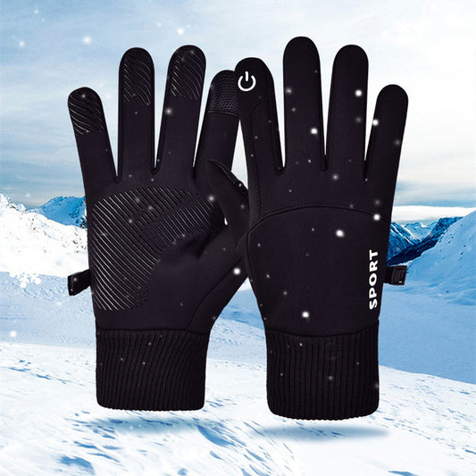 Black Sports Gloves Winter Warm Full Fingers Waterproof   Outdoor Running Ski Cycling Driving Motorcycle Touch Screen Fleece Gloves