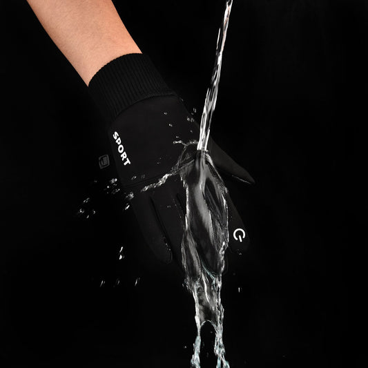 Black Sports Gloves Winter Warm Full Fingers Waterproof   Outdoor Running Ski Cycling Driving Motorcycle Touch Screen Fleece Gloves