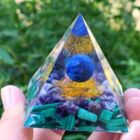 Orgonite Energy Pyramid Reiki Natural Amethyst Crystal Healing Ball Chakra Tool Resin Stone Ornaments Home Decoration Gifts